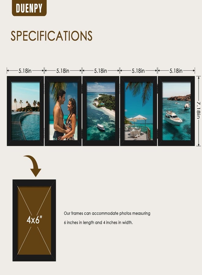 DUENPY 5 Folding 4x6 Picture Frame Horizontal Engineered Wood Accordion Photo Frame with Plexiglass Tabletop Bookshelf Display Black - Image 2